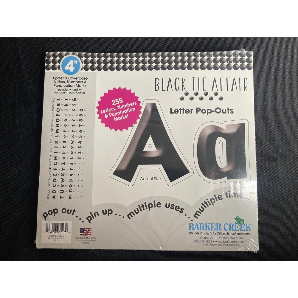 Barker Creek Black Tie Affair 4 Inch Letter Pop-Outs 255 Pieces 1713 NEW
